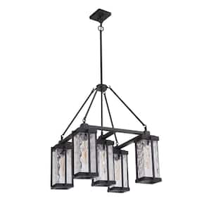 Pyrmont 5-Light Oiled Bronze Gilded w/Hammered Glass Transitional Chandelier for Kitchen/Dining/Foyer No Bulb Included