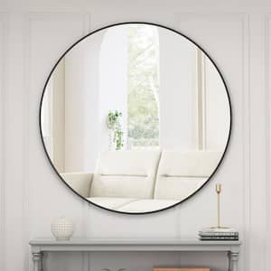 48 in. W x 48 in. H Black Circular Framed Bathroom Vanity Mirror