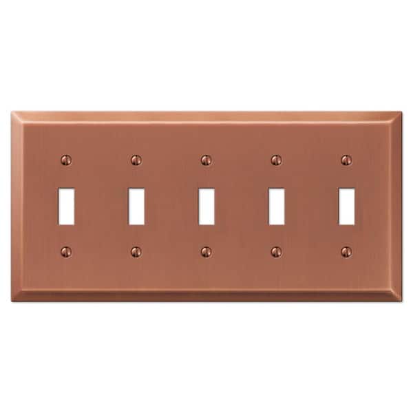 AMERELLE Metallic 5 Gang Toggle Steel Wall Plate - Antique Copper
