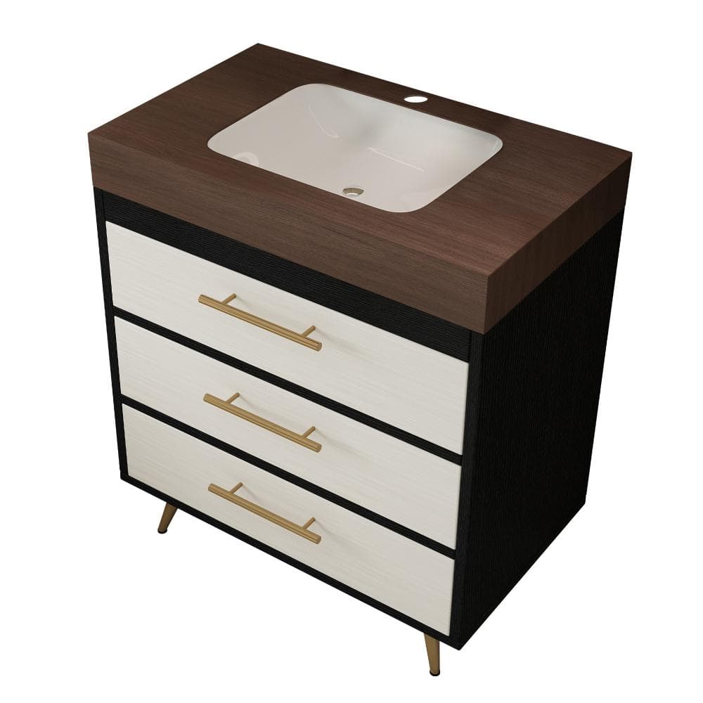 29.9 in. W Single Sink Freestanding Bath Vanity in Black with Walnut Sintered Stone Top Unassembled price history on PriceWatchPro