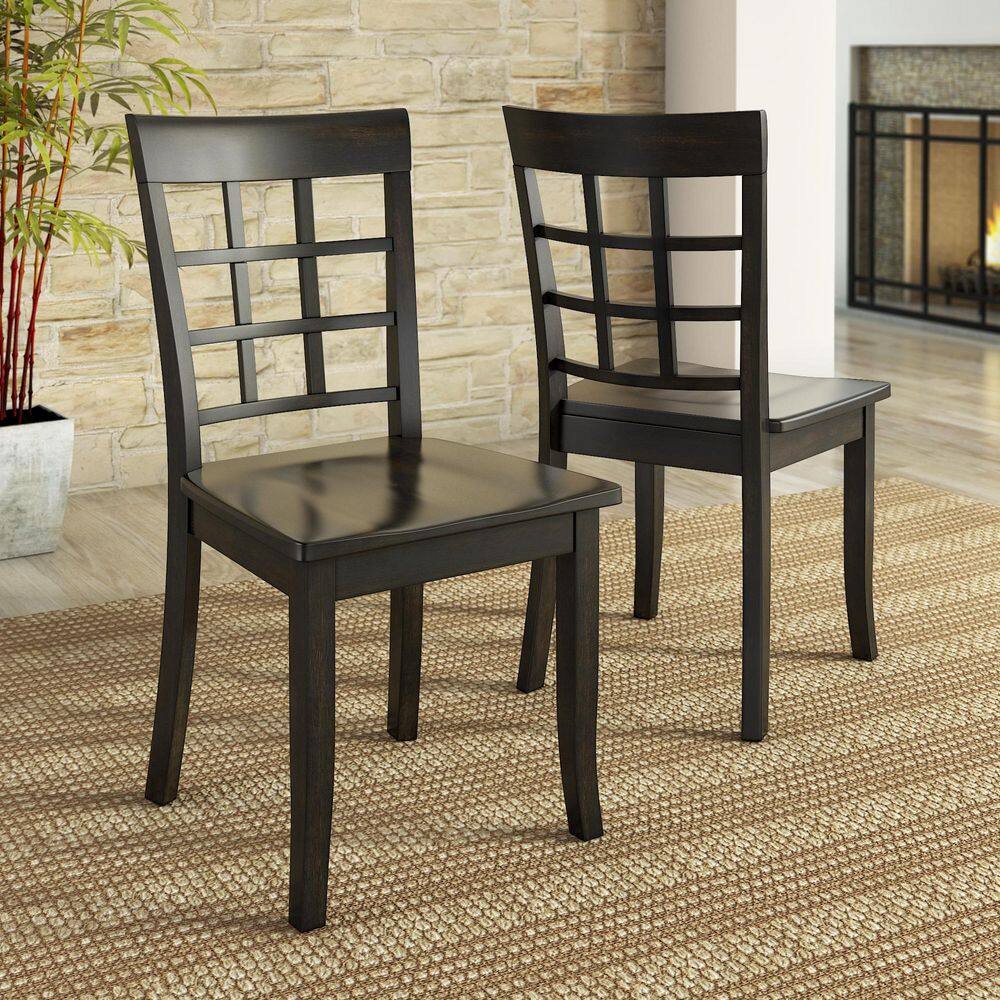 Antique Black Window Back Wood Dining Chairs (Set of 2)
