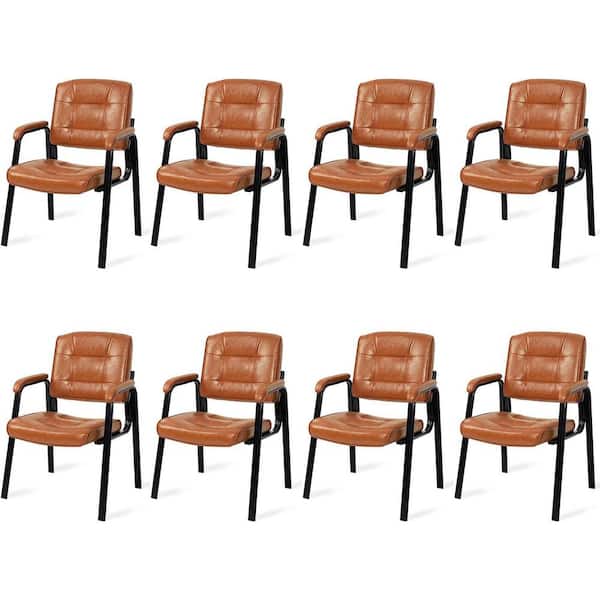 HOMESTOCK Caramel Office Guest Chair Set of 8, Leather Executive Waiting Room Chairs, Lobby Reception Chairs with Padded Arm Rest
