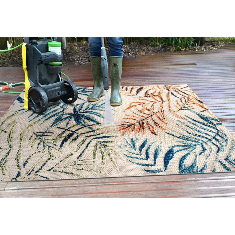 Bahama Palm Frond Floral Multicolor Synthetic 5' x 7' Indoor/Outdoor Area Rug