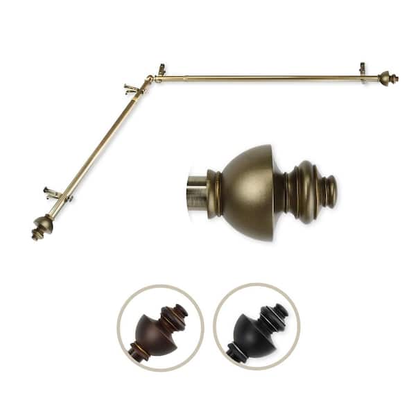 Rod Desyne 13/16" Dia Adjustable 66" to 120" Single Corner Window Curtain Rod in Antique Brass with Dynasty Finials