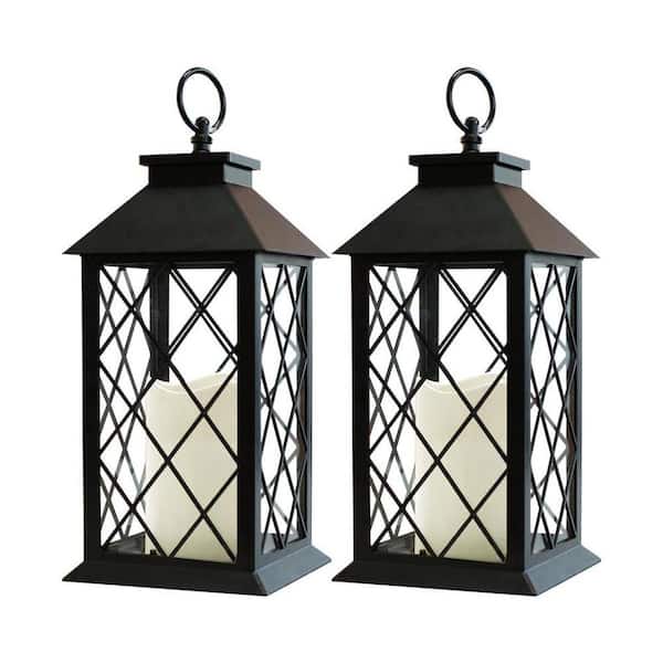 13.5 in. x 5.5 in. Black Plastic Vintage Lantern with LED Candle