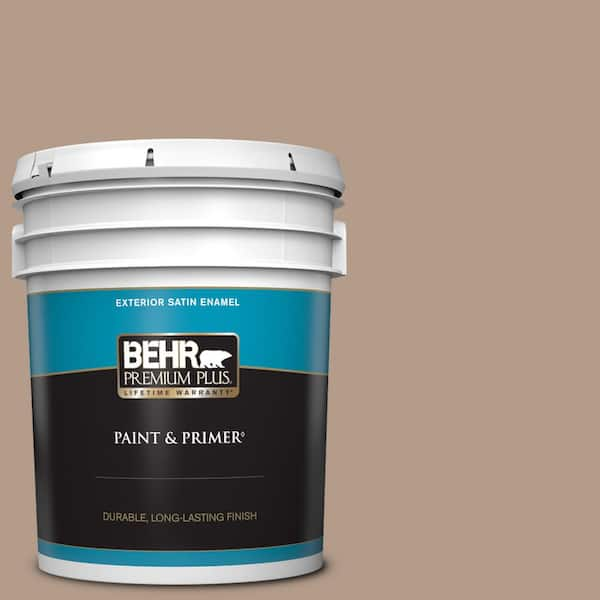 BEHR PREMIUM PLUS 5 gal. #PMD-77 Rich Taupe Satin Enamel Exterior Paint &  Primer 940005 - The Home Depot