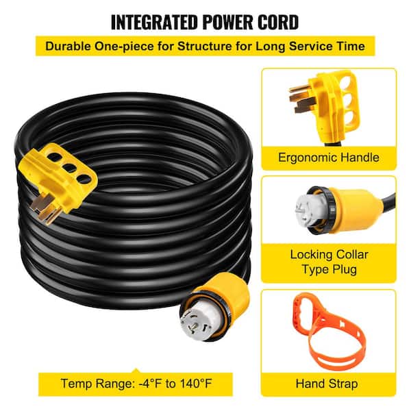 12,000-Watt Black Cable 10 ft. Generator Power Cord 50 Amp 250-Volt ETL Listed Extension Cord