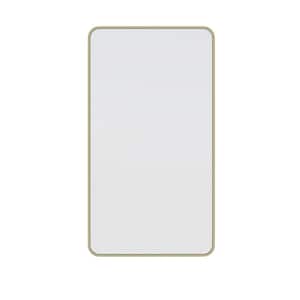 22 in. W x 40 in. H Stainless Steel Framed Radius Corner Bathroom Vanity Mirror in Satin Brass