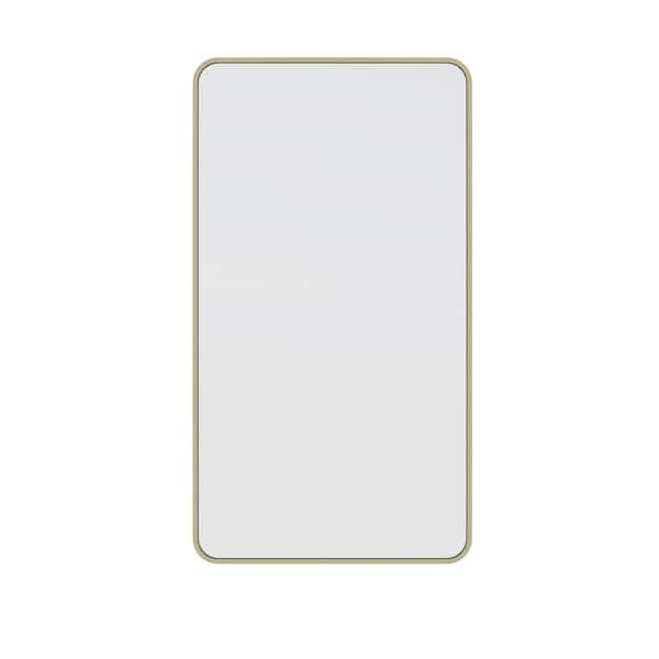 22 in. W x 40 in. H Stainless Steel Framed Radius Corner Bathroom Vanity Mirror in Satin Brass