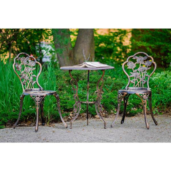 Belleze 3 piece bistro outdoor patio set rose design weather resistant round table 2 hot sale