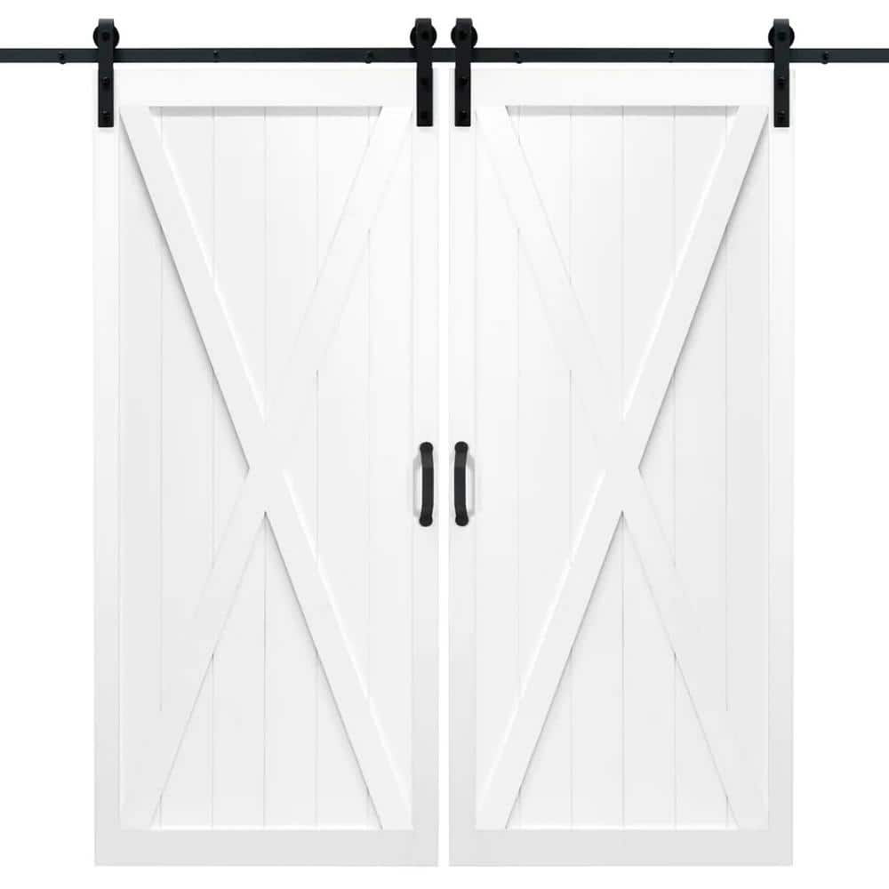 Dogberry 42 in. x 84 in. White Classic X Wood Double Sliding Barn Door ...