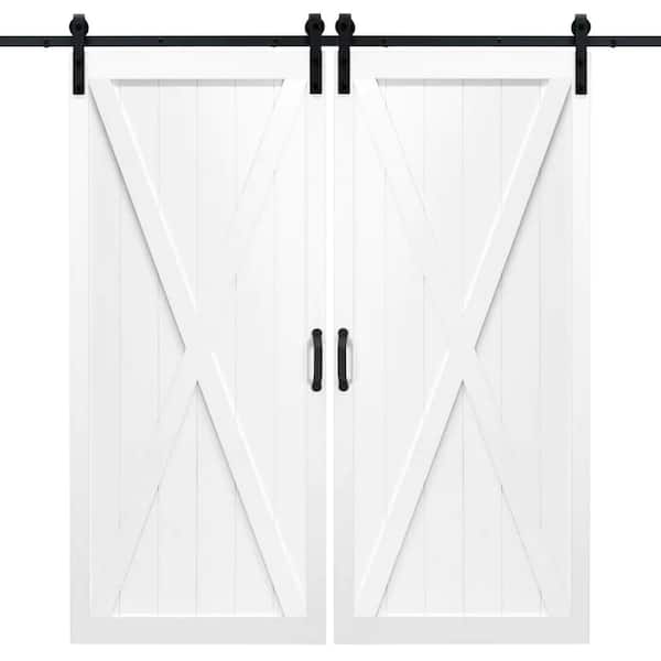 Dogberry 42 in. x 84 in. White Classic X Wood Double Sliding Barn Door with Hardware Kit