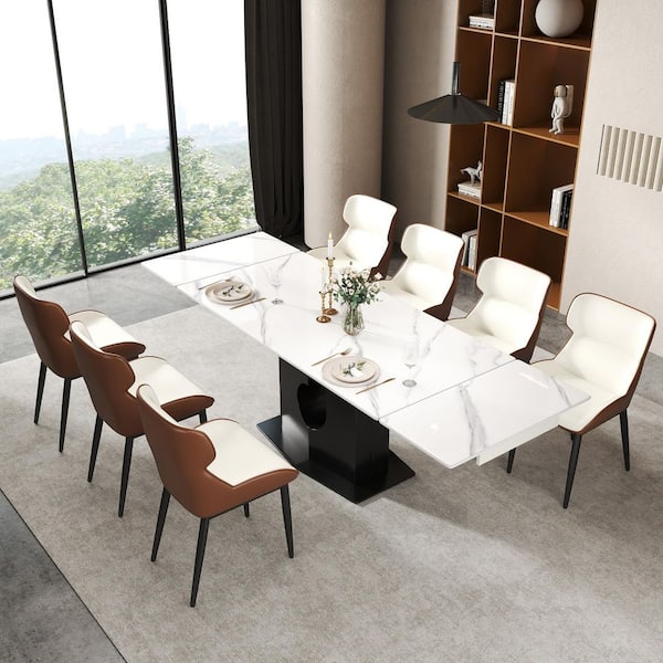 Magic Home 63 in. Luxury Sintered Stone Rectangle Gray Top Purple Metal 4 Legs Dining Table (Seats 6)