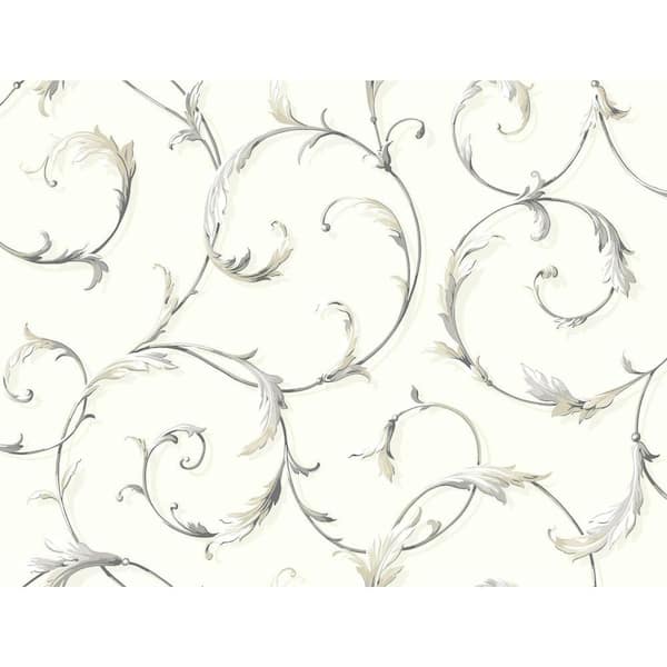 York Wallcoverings Black and White Acanthus Scroll Wallpaper