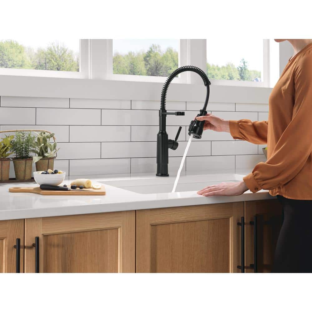 Matte Black Single Handle Pull-Down Spring Kitchen Faucet
