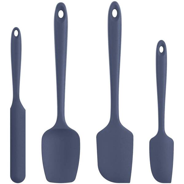 4Pcs Blue Silicone Spatula Set with 600 Degrees Fahrenheit Heat Resistant, Integrated Design for Easy Cleaning
