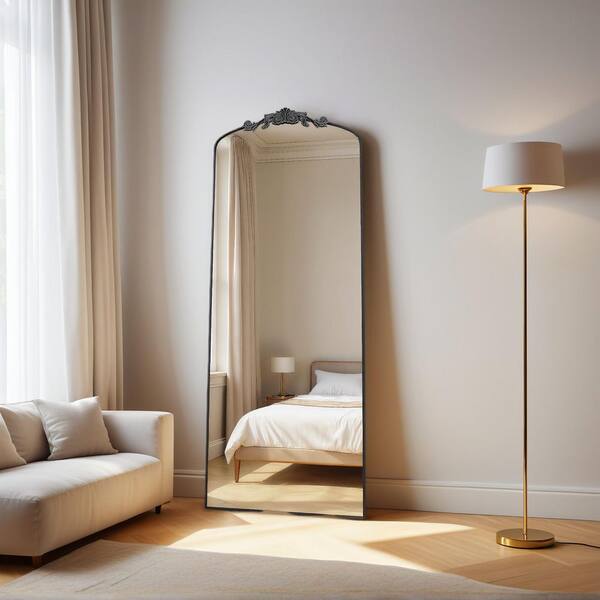 Swafrrt Black 16 in. W x 56 in. H Arched Metal Framed with Carved