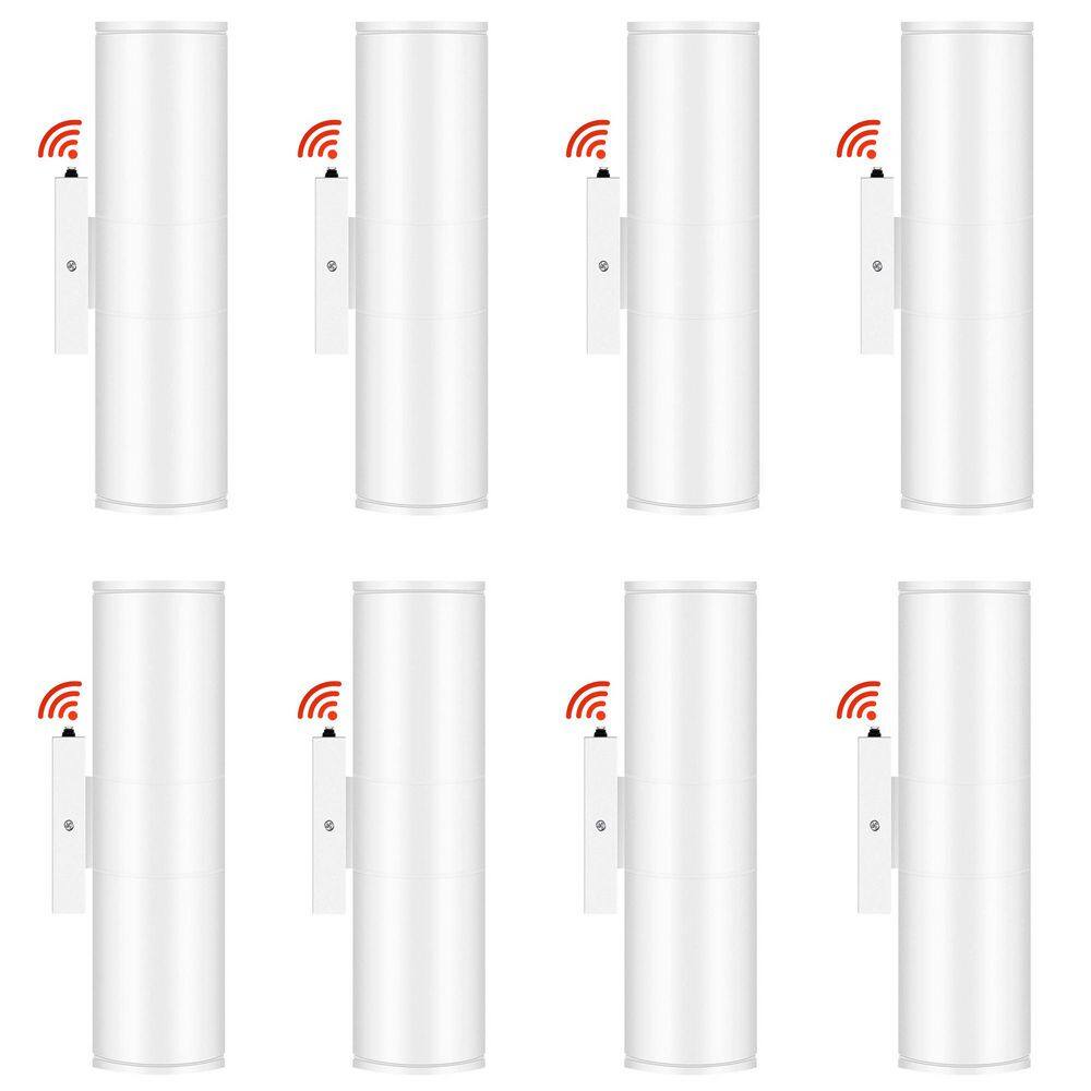 11.5 in. White Aluminum Modern Dusk to Dawn Outdoor Cylinder LED Wall Lantern Scone (Set of 8) price history on PriceWatchPro