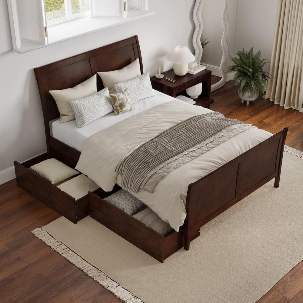 Portland Walnut Full Platform Bed with Storage Drawers