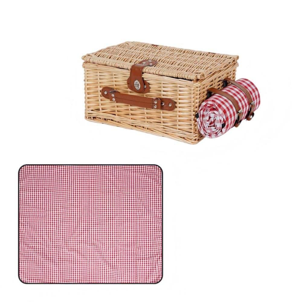 Numhew Vintage Classic 1-Piece Red Check Wicker Picnic Basket Set