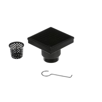 Designline 4 in. x 4 in. Stainless Steel Square Shower Drain with Square Pattern Drain Cover in Matte Black