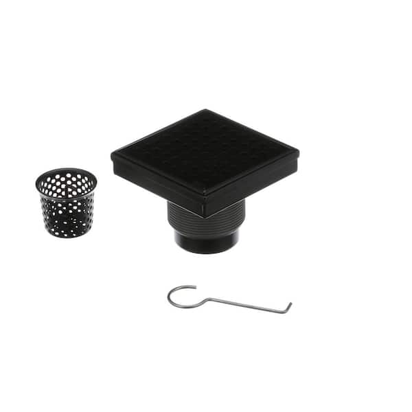 OATEY Designline 4 in. x 4 in. Stainless Steel Square Shower Drain with Square Pattern Drain Cover in Matte Black