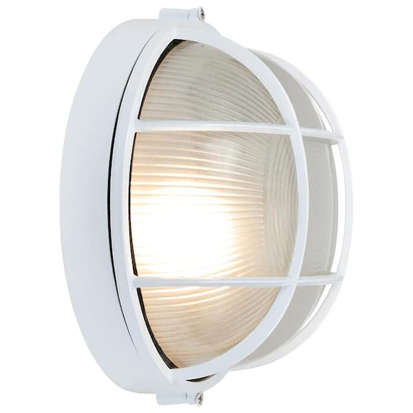 Access Lighting - Nauticus 1-Light White Outdoor Bulkhead Light with Frosted Glass Shade