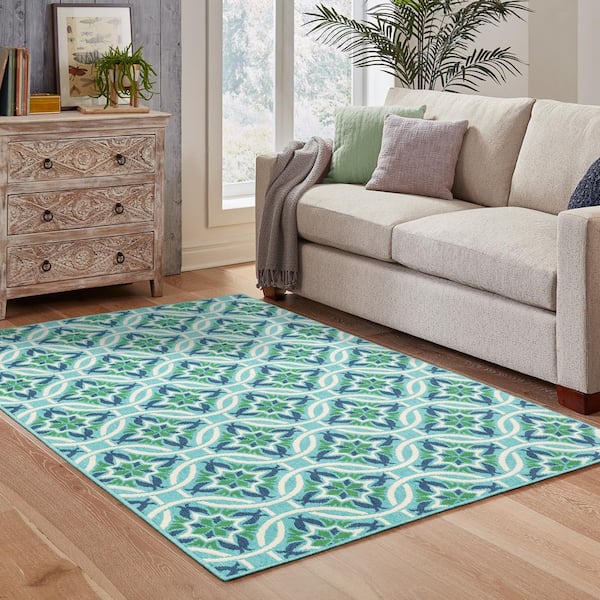 Gallery Aqua 2 ft. x 8 ft. Indoor/Outdoor Patio Runner Rug