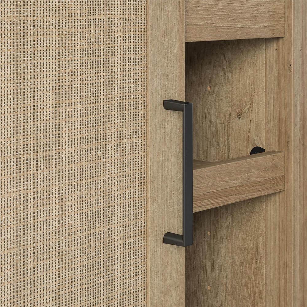 Natural MDF Bar Cabinet with Faux Rattan Door and Steel Handle