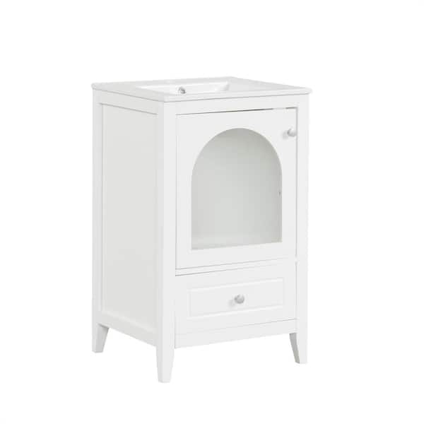 20 in. W x 18.3 in. D x 34 in. H Single Sink Freestanding Bath Vanity in White with White Ceramic Top