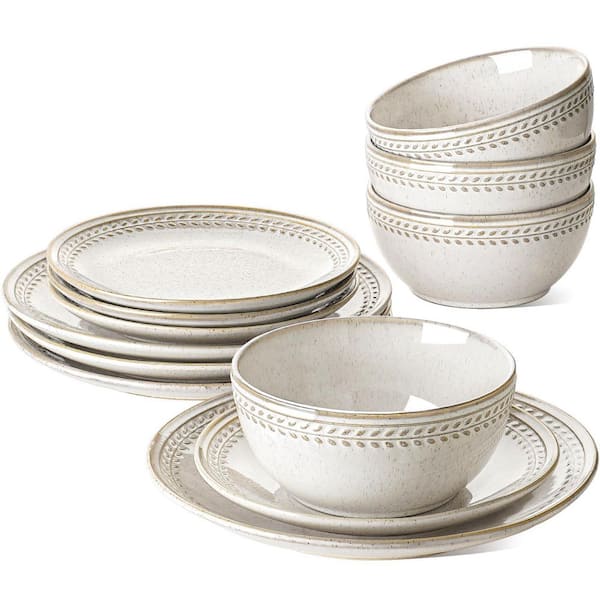 12-Piece White Ceramic Dinnerware Sets (Service for 4), Chip Resistant, Microwave & Dishwasher Safe, 8 in. &10 in. Plate
