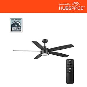 Driskol 60 in. White Color Changing LED Matte Black Smart Ceiling Fan with Light Kit and Remote Powered by Hubspace