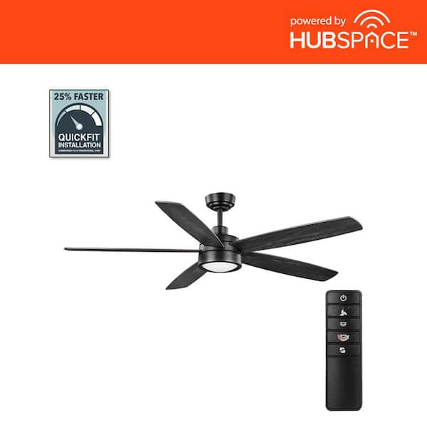 Home Decorators Collection Driskol 60 in. White Color Changing LED Matte Black Smart Ceiling Fan with Light Kit and Remote Powered by Hubspace