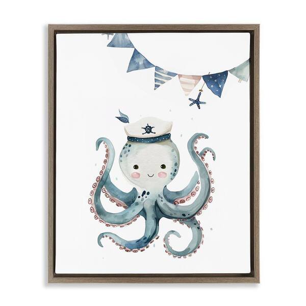 Stupell Industries Cute Octopus Sailor by LSR Design Studio Brown Floater Frame Animal Graphic Art Print 21 in. x 17 in.