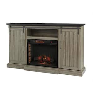 Chastain 68 in. Freestanding Media Console Electric Fireplace TV Stand with Sliding Barn Door Fireplace in Ash