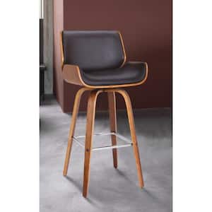 Tyler 30 in. Brown/Walnut High Back Wood Swivel Bar Stool with Faux Leather