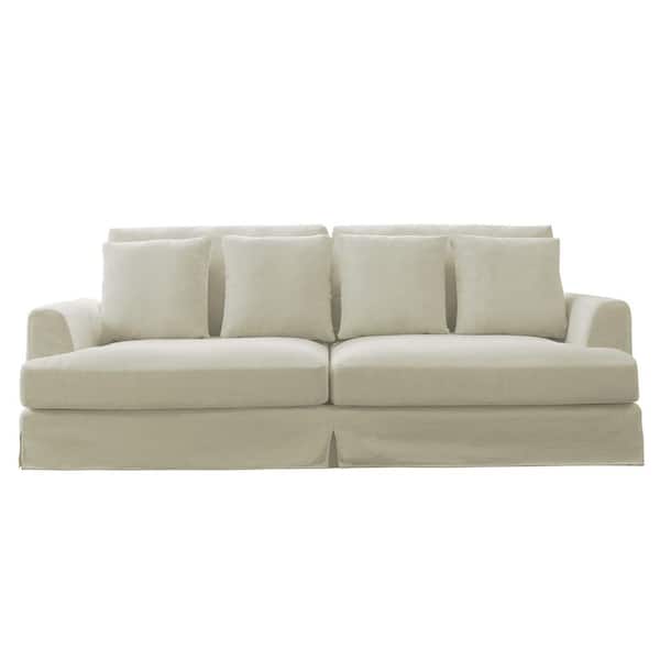 Lesly 102 in. Wide Lazy Style Square Arm Cotton and Linen Fabric Removable Covers Rectangle 2-Seater Sofa in. Beige