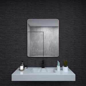 30 in. W x 36 in. H Rectangular Framed Wall Bathroom Vanity Mirror in Rose Gold