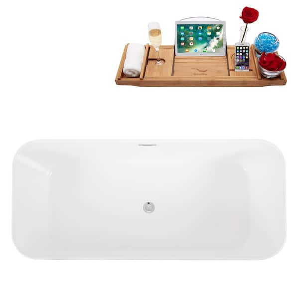 59.1 in. Solid Surface Resin Flatbottom Non-Whirlpool Bathtub in White 59.1 in. Solid Surface Resin Flatbottom Non-Whirlpool Bathtub in White