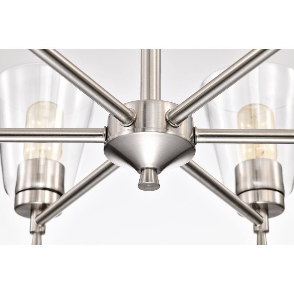 Brushed Nickel 6-Light Modern Chandelier with Clear Cone Glass Shades