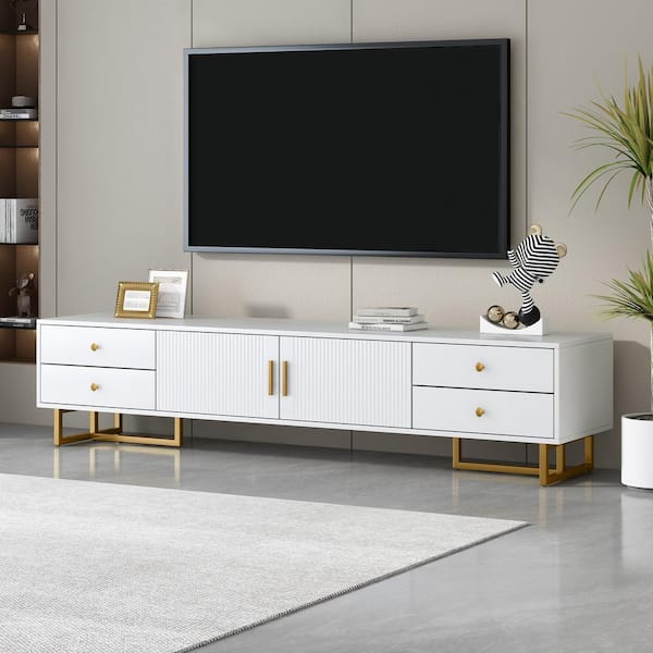 Polibi Modern TV Console, TV Stand Fits TV's up to 65 in. with Storage, TV Media Console Table, White