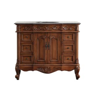Timeless Home 42 in. W x 22 in. D x 36 in. H Single Bathroom Vanity in Teak with Brown Marble Top and White Basin