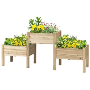 Natural Fir Raised Garden Bed with Freestanding Wooden Plant Stand (3-Tier)