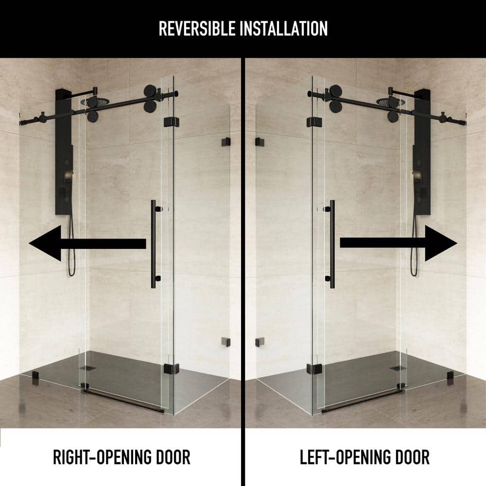 Winslow 46" Matte Black Frameless Sliding Shower Enclosure with Clear Glass
