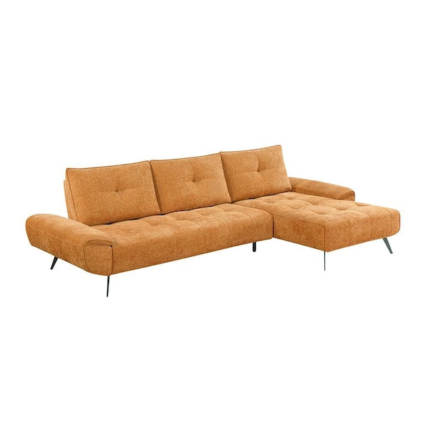 Lazzara Daphine 125 in. Pillow Top Arm 2-Piece Chenille Fabric Sectional Sofa in Orange with Right Chaise