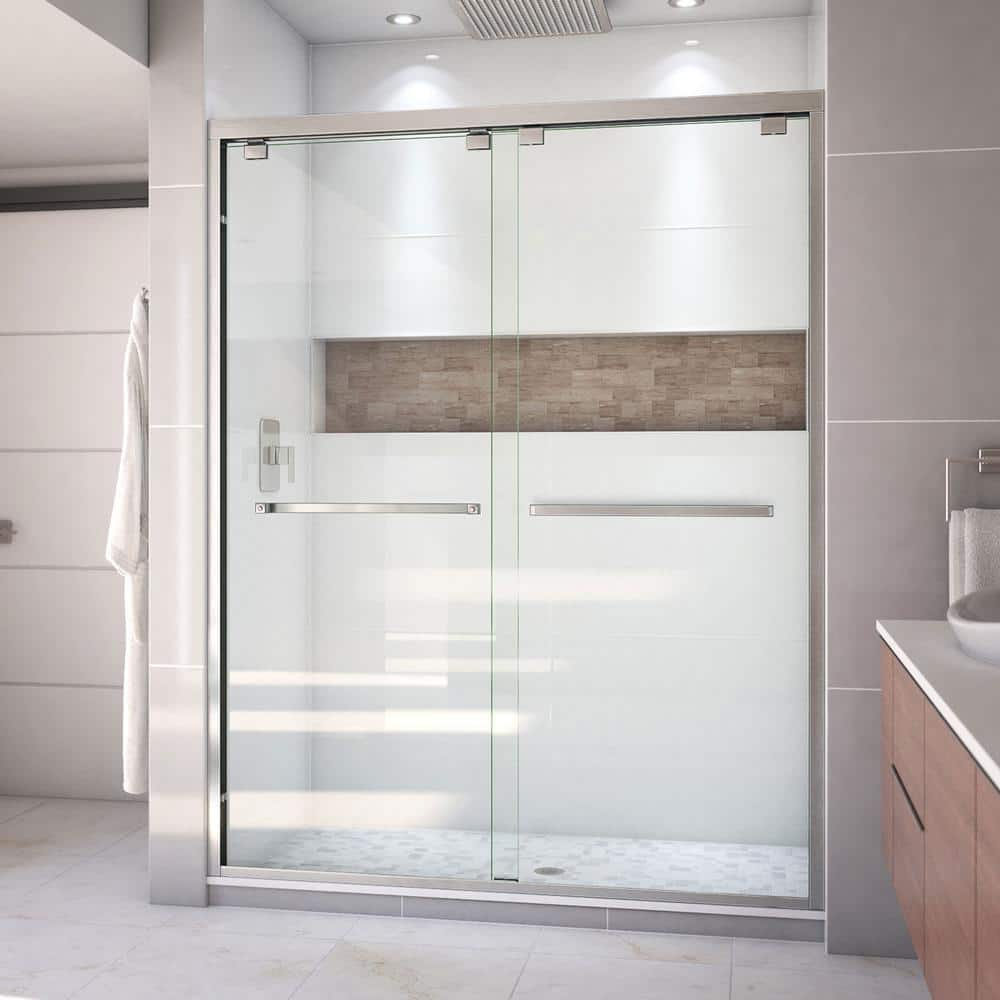 Encore 56 in. to 60 in. W x 76 in. H Sliding Semi-Frameless Shower Door in Brushed Nickel price history on PriceWatchPro