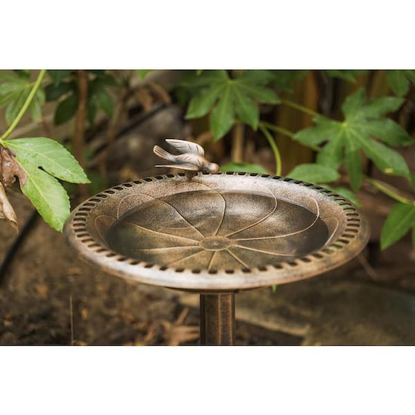 X Brand Xbrand 24 In Tall Plastic Bronze Lightweight Birdbath And Feeder With Bird Design Outdoor Garden Yard Porch Decor Bb3332bne The Home Depot