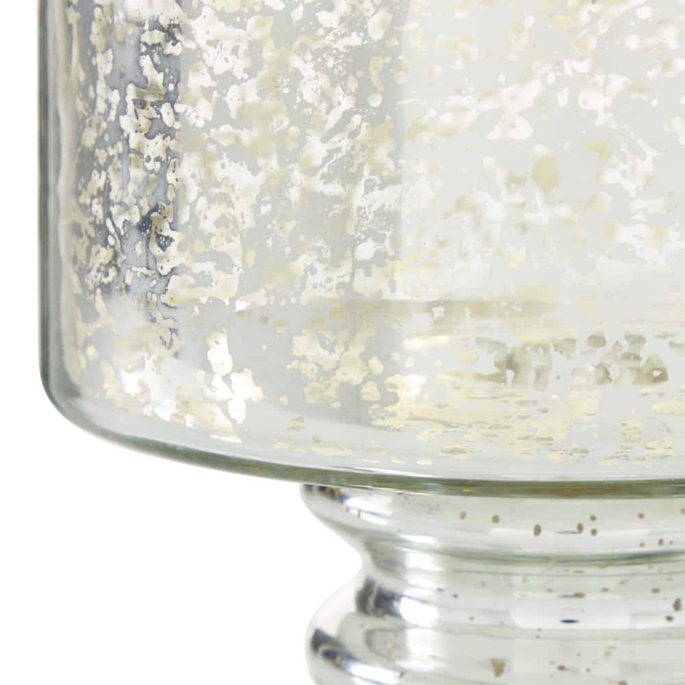 Silver Glass Handmade Pillar Hurricane Lamp with Faux Mercury Finish