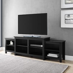 80 in. Solid Black Wood Transitional TV Stand with Open Storage (Max tv size 80 in.)