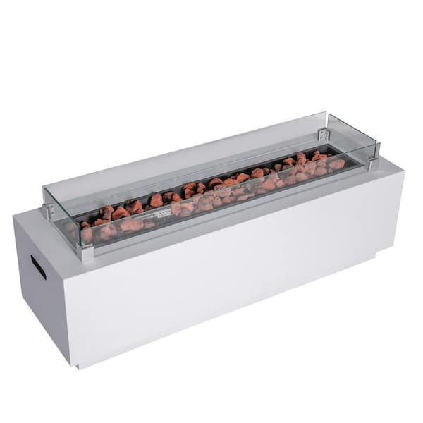 SUMOLULIFE White Rectangle Metal 50000 BTU Outdoor Heating 48 in. Propane Fire Pit Table with Fire Rocks
